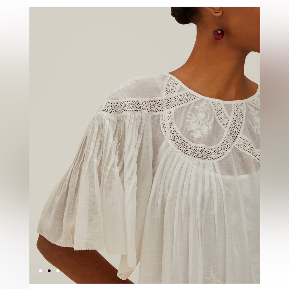 Farm Rio Short-Sleeve Cotton Embroidered Swing Blouse - Picture 7 of 8